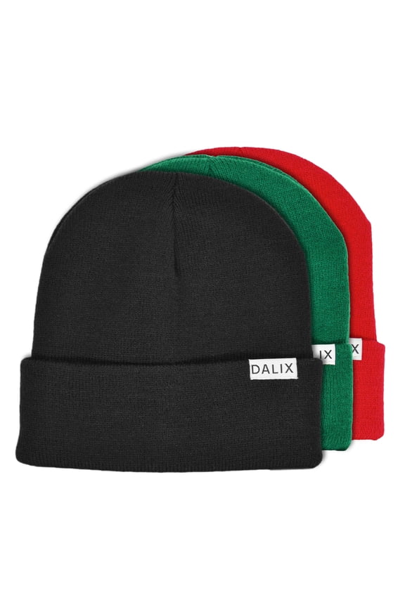 Assorted 2 Adult 12" Cuff Beanie Cap 3 Pack