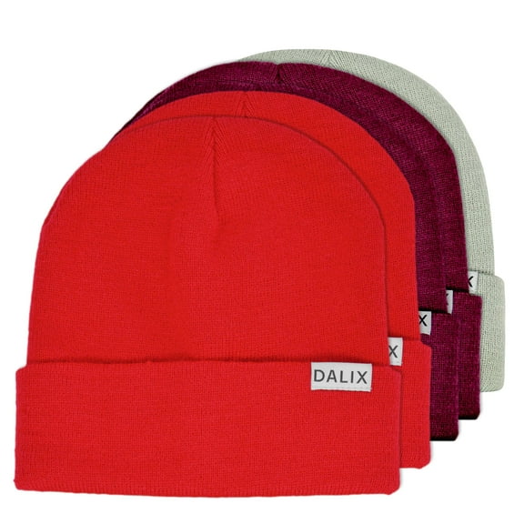 DALIX Assorted 2 Adult 12" Cuff Beanie Cap 5 Pack