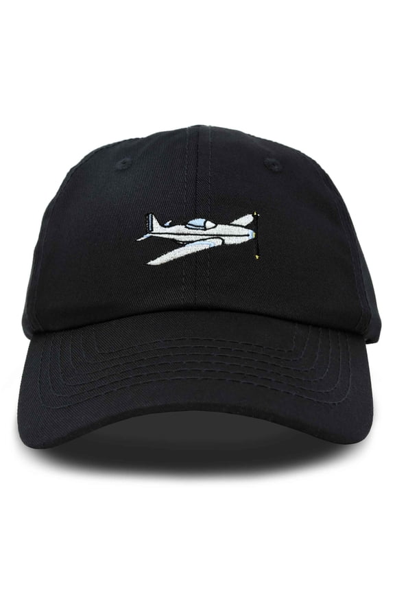 Aviator Airplane Ball Cap Embroidered Hat in Black