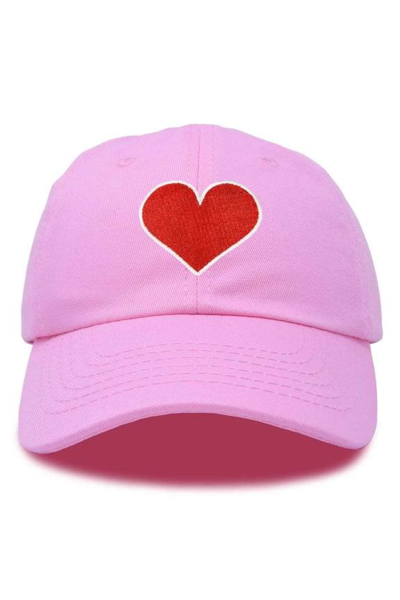 Big Heart Womens Hat Embroidered Baseball Cap in Light Pink