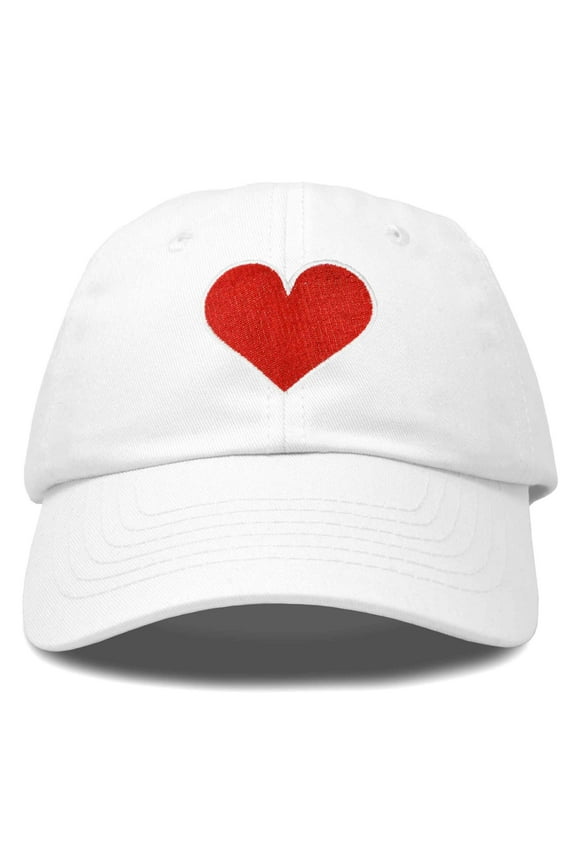 Big Heart Womens Hat Embroidered Baseball Cap in White