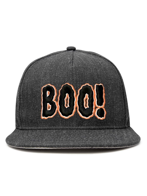 Boo! Halloween Hat Mens Womens Flat Bill Snapback Cap in Dark Gray