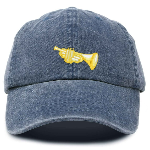 DALIX Brass Trumpet Ball Cap Embroidered Hat in Washed Navy Blue