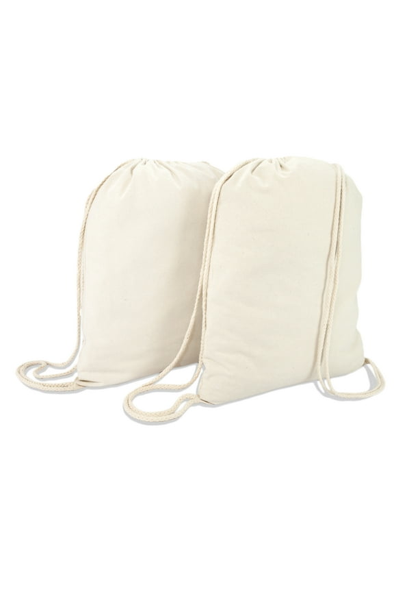 Canvas Drawstring Bag String Backpack Gym Mens Womens Natural Beige 2 Pack