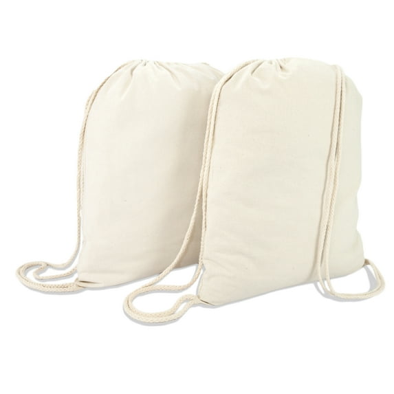 DALIX Canvas Drawstring Bag String Backpack Gym Mens Womens Natural Beige 2 Pack