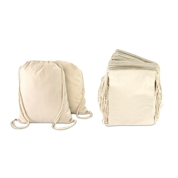 DALIX Canvas Drawstring Bag String Backpack Mens Womens Bulk Natural 12 Pack