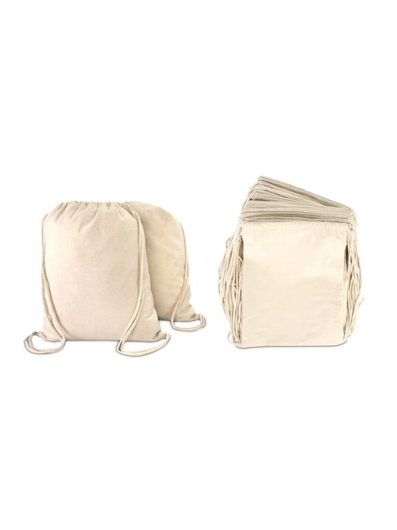 Canvas Drawstring Bag String Backpack Mens Womens Bulk Natural 12 Pack