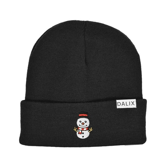 DALIX Christmas Cute Snowman Adult Beanie Warm Winter Cap Embroidered Hat Black