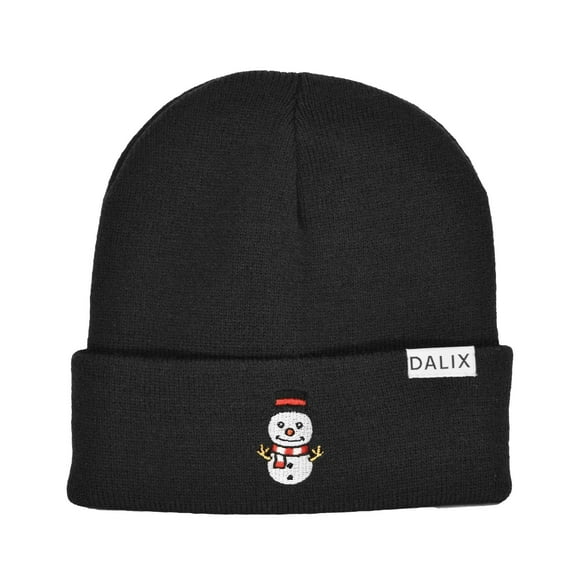 DALIX Christmas Cute Snowman Adult Beanie Warm Winter Cap Embroidered Hat Black