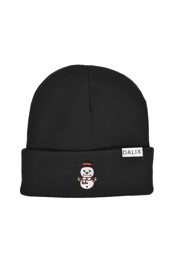 Christmas Cute Snowman Adult Beanie Warm Winter Cap Embroidered Hat Black