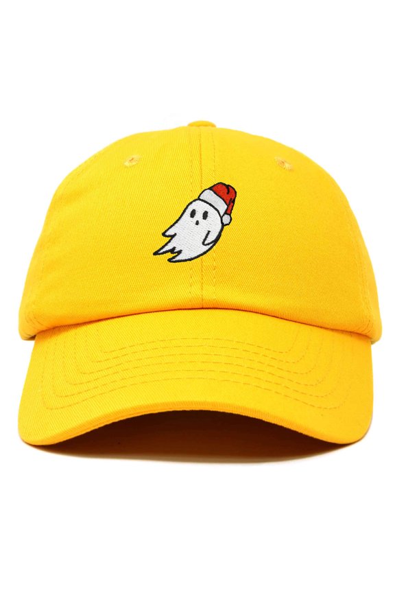 Christmas Ghost Embroidered Baseball Dad Cap in Gold