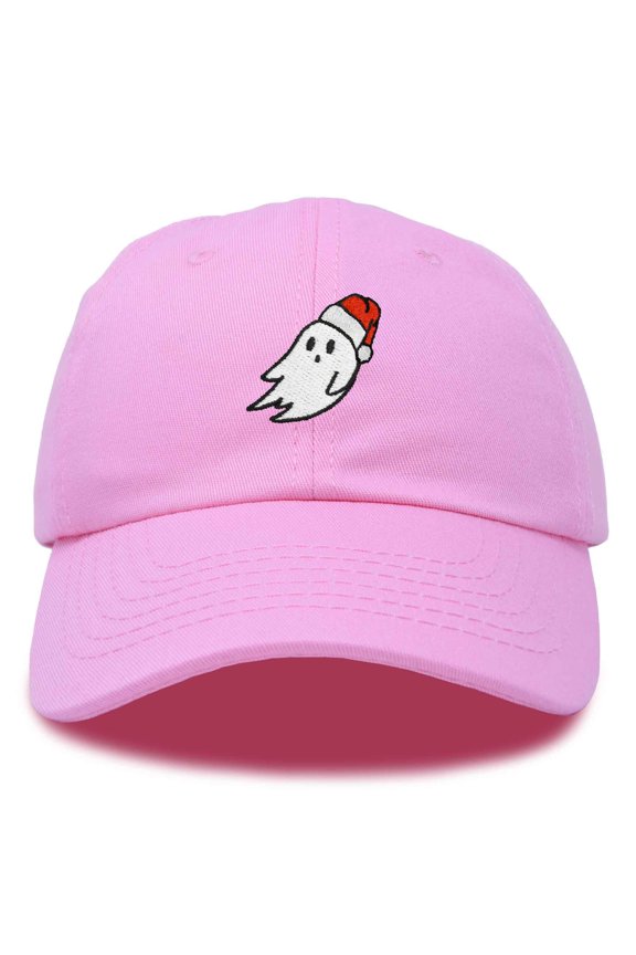 Christmas Ghost Embroidered Baseball Dad Cap in Light Pink