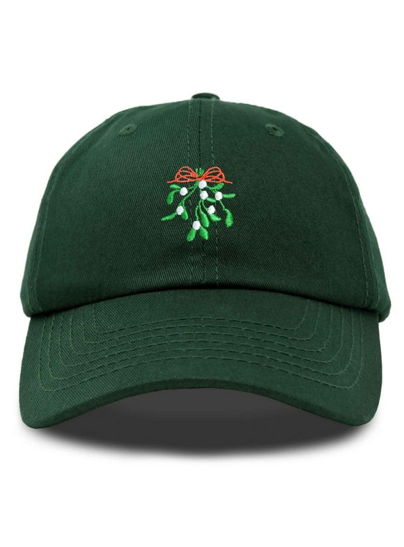 Christmas Holidays Mistletoe Hat Womens Embroidered Baseball Cap in Dark Green