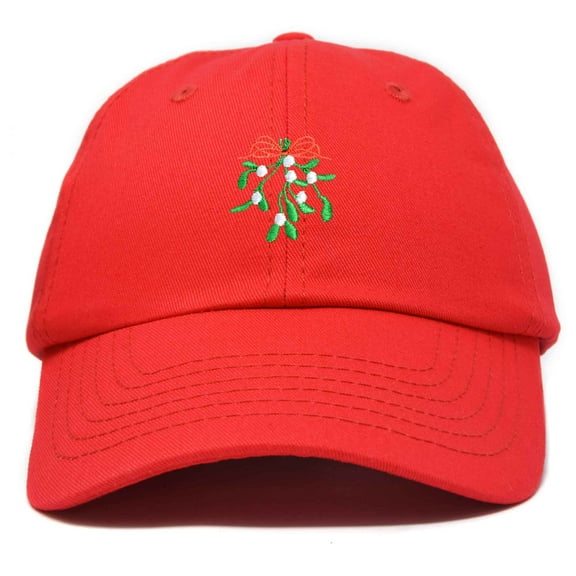DALIX Christmas Holidays Mistletoe Hat Womens Embroidered Baseball Cap in Red