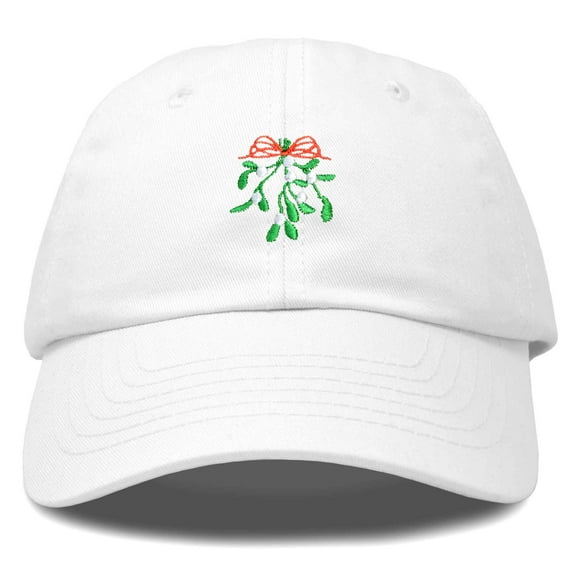 DALIX Christmas Holidays Mistletoe Hat Womens Embroidered Baseball Cap in White