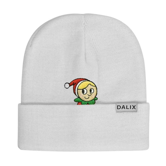 DALIX Christmas Shy Elf Adult Beanie Warm Winter Cap Embroidered Hat White