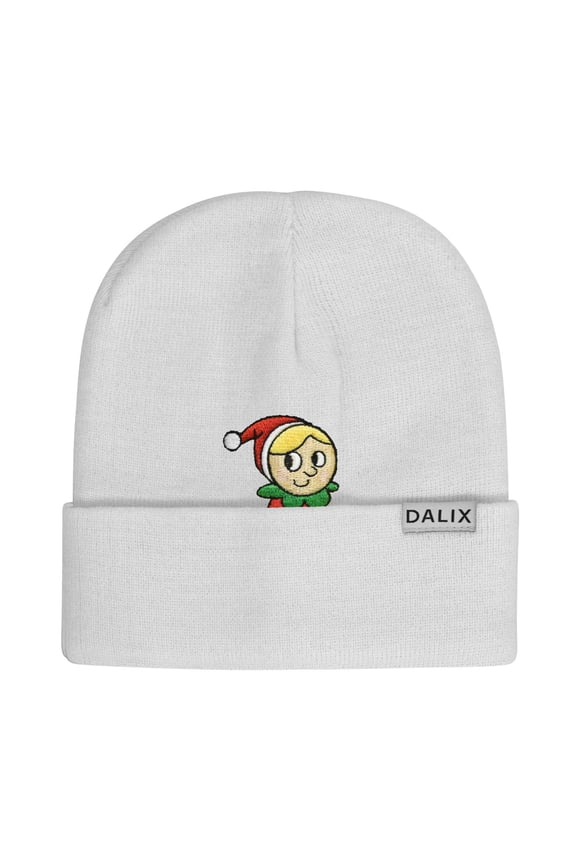 Christmas Shy Elf Adult Beanie Warm Winter Cap Embroidered Hat White