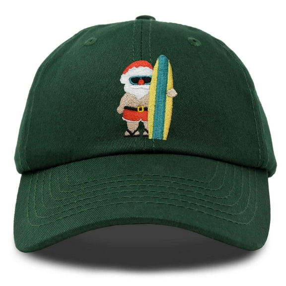 DALIX Christmas Surfing Santa Baseball Cap Embroidered Hat in Dark Green
