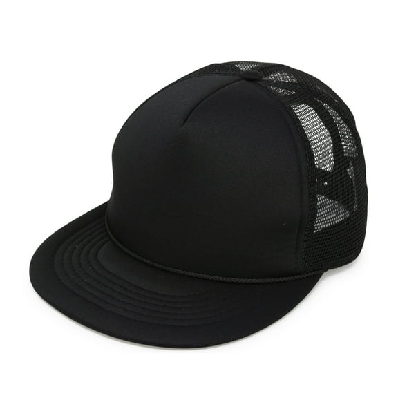 DALIX Classic Trucker Cap Flat Bill Adjustable Snapback 5 Panel Plain Hat Black
