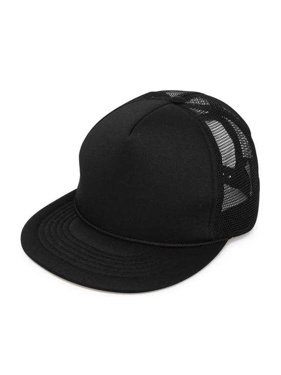 Classic Trucker Cap Flat Bill Adjustable Snapback 5 Panel Plain Hat Black