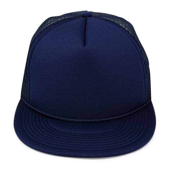 DALIX Classic Trucker Cap Flat Bill Adjustable Snapback 5 Panel Plain Hat Navy Blue