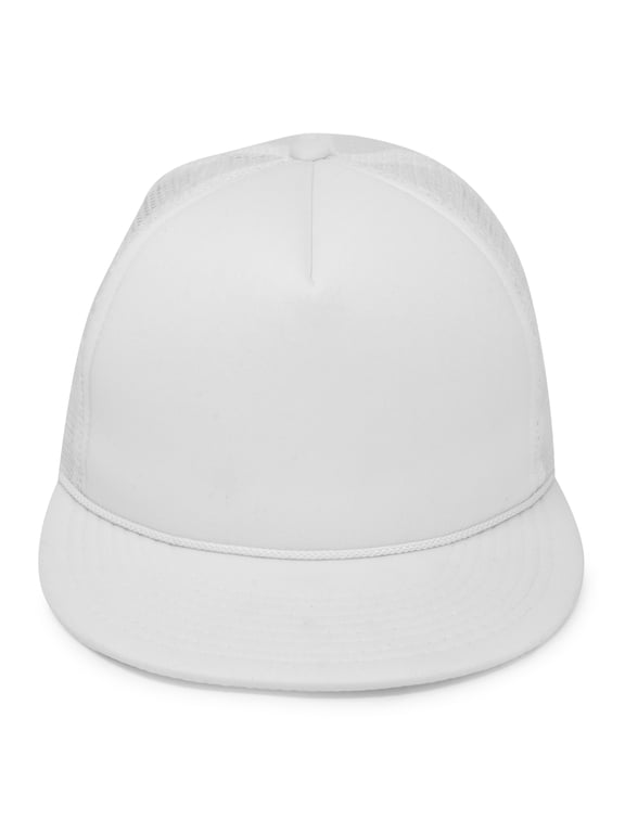 Classic Trucker Cap Flat Bill Adjustable Snapback 5 Panel Plain Hat White