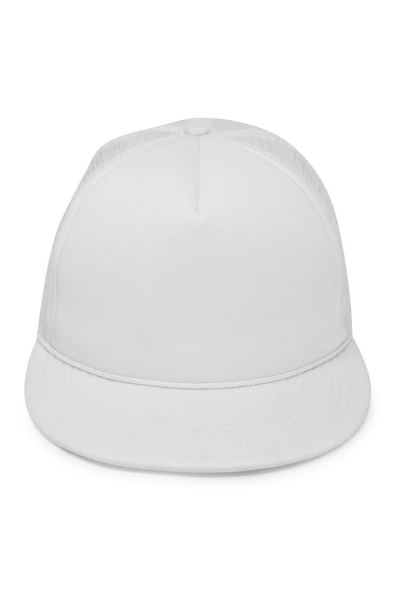 Classic Trucker Cap Flat Bill Adjustable Snapback 5 Panel Plain Hat White