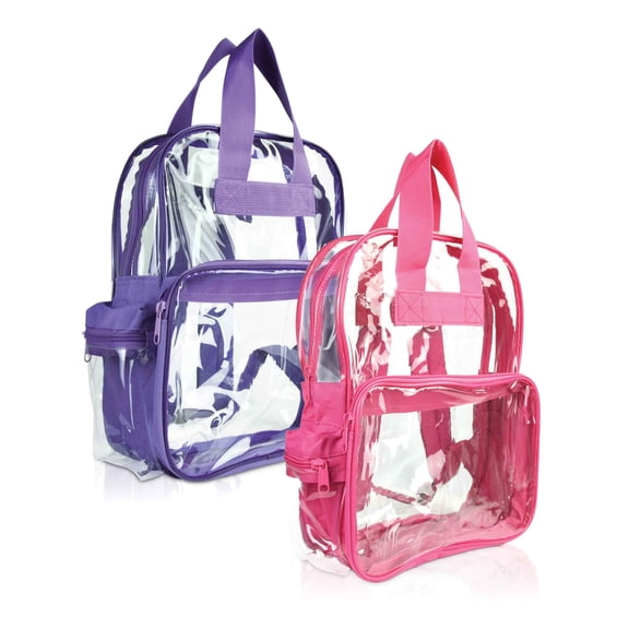 DALIX Clear Backpack for School Transparent Bags Bulk in Purple and Hot Pink (2-Pack)