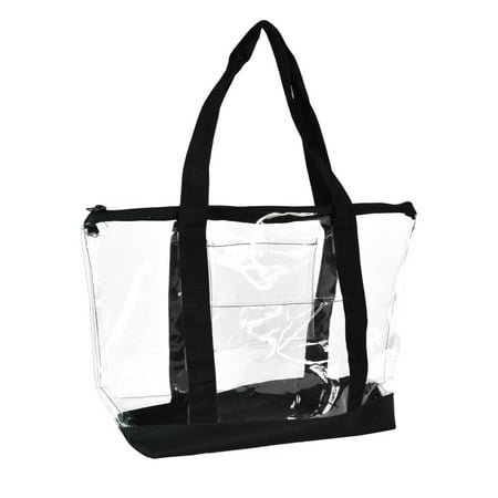 DALIX Clear Transparent Shopping Bag Security Work Tote (Zippered) in Black