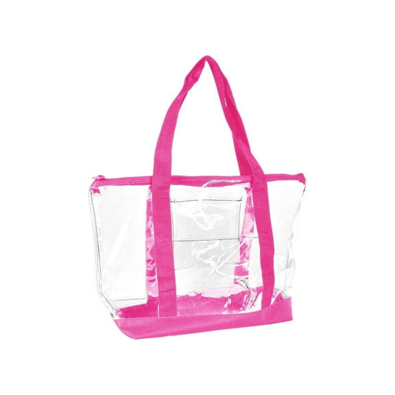 DALIX Clear Transparent Shopping Bag Security Work Tote (Zippered) in Hot Pink