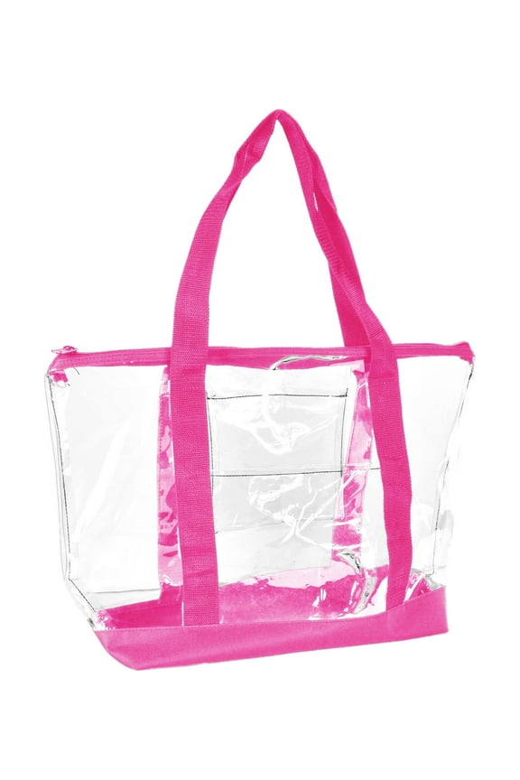 Clear Transparent Shopping Bag Security Work Tote (Zippered) in Hot Pink
