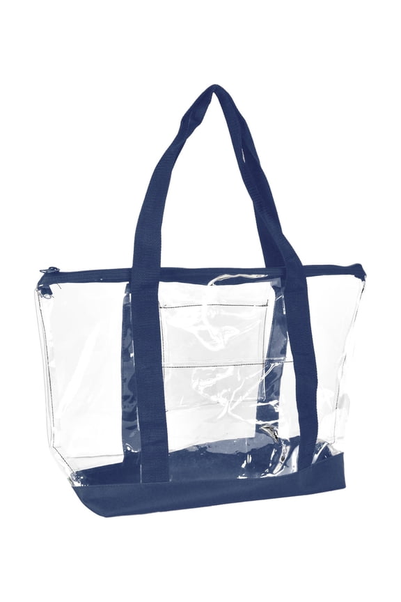 Clear Transparent Shopping Bag Security Work Tote (Zippered) in Navy Blue