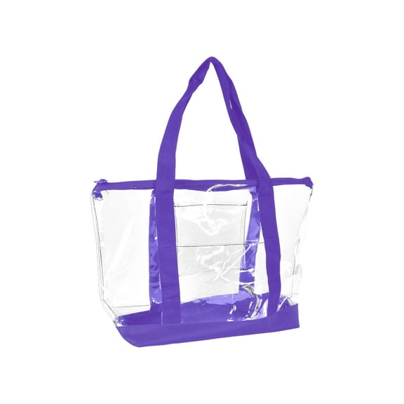 DALIX Clear Transparent Shopping Bag Security Work Tote (Zippered) in Purple