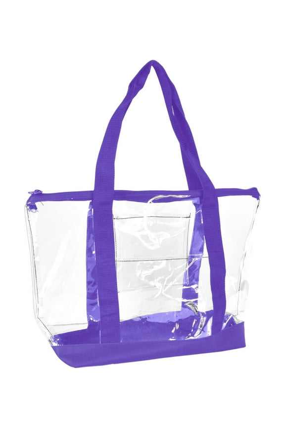 Clear Transparent Shopping Bag Security Work Tote (Zippered) in Purple