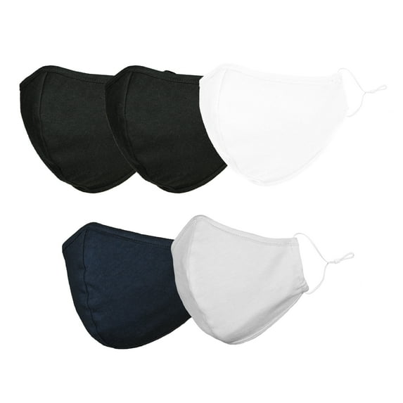 DALIX Cloth Face Mask Reuseable Washable in Assorted Colors Made in USA - L-XL Size (5 Pack)