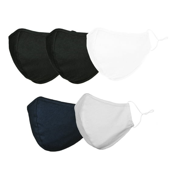 DALIX Cloth Face Mask Reuseable Washable in Assorted Colors Made in USA - L-XL Size (5 Pack)