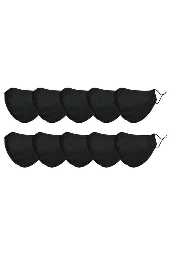 Cloth Face Mask Reuseable Washable in Black Made in USA - L-XL Size (10 Pack)