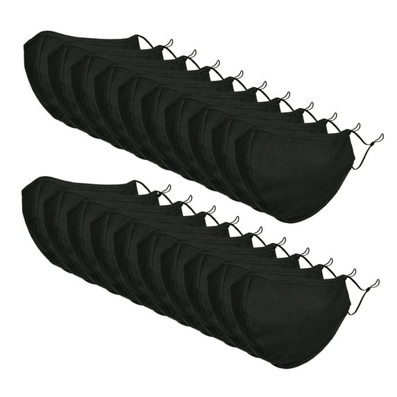 DALIX Cloth Face Mask Reuseable Washable in Black Made in USA - L-XL Size (20 Pack)