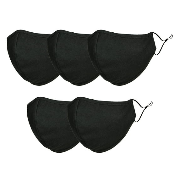 DALIX Cloth Face Mask Reuseable Washable in Black Made in USA - L-XL Size (5 Pack)