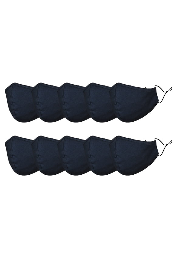 Cloth Face Mask Reuseable Washable in Navy Blue Made in USA - L-XL Size (10 Pack)
