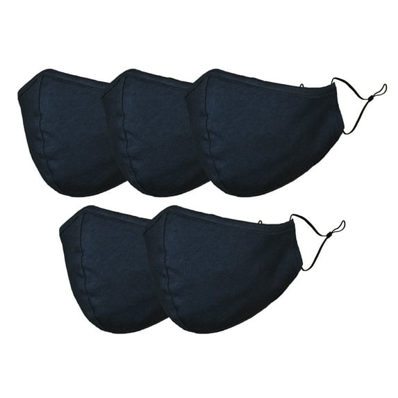 DALIX Cloth Face Mask Reuseable Washable in Navy Blue Made in USA - L-XL Size (5 Pack)