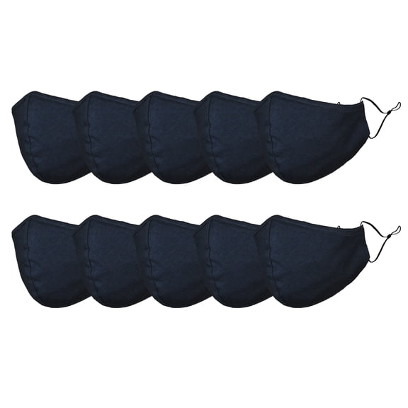 DALIX Cloth Face Mask Reuseable Washable in Navy Blue Made in USA - S-M Size (10 Pack)