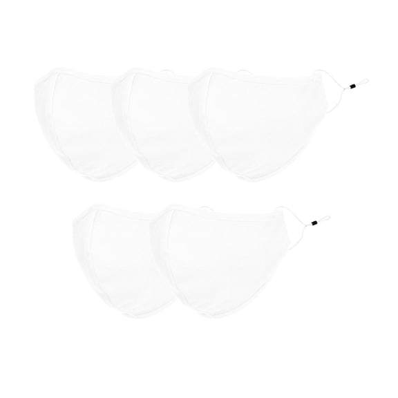 DALIX Cloth Face Mask Reuseable Washable in White Made in USA - L-XL Size (5 Pack)