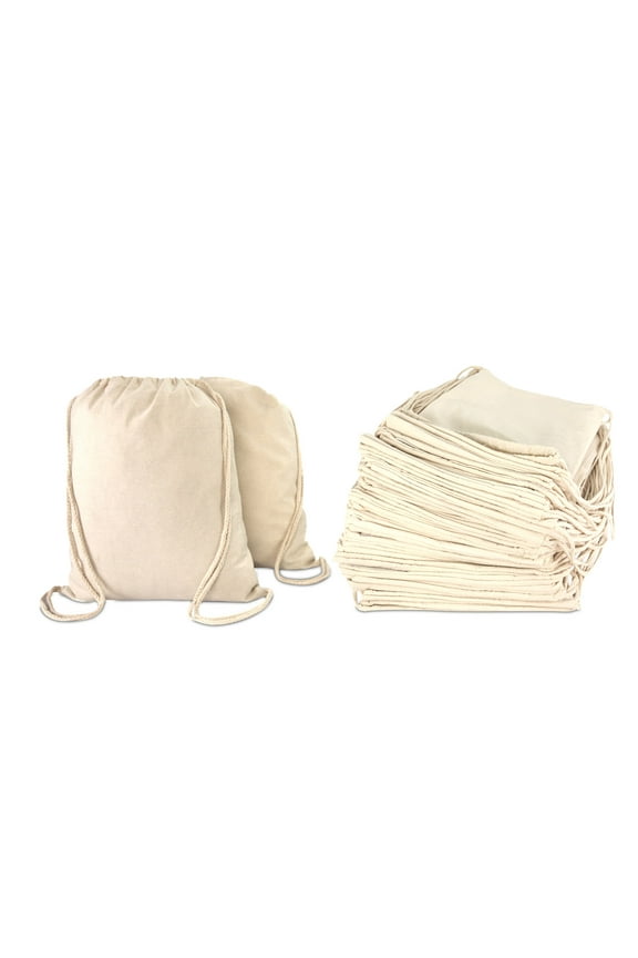 Cotton Drawstring Backpack Laundry Bags Bulk 50 Pack Mens Womens Natural