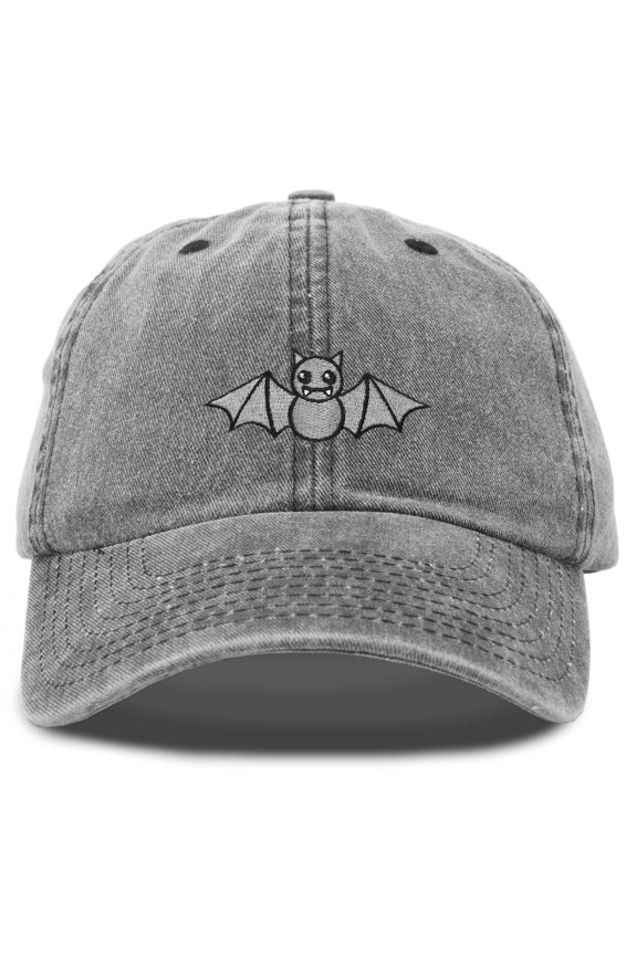 Cute Bat Hat Womens Baseball Cap in Washed Black