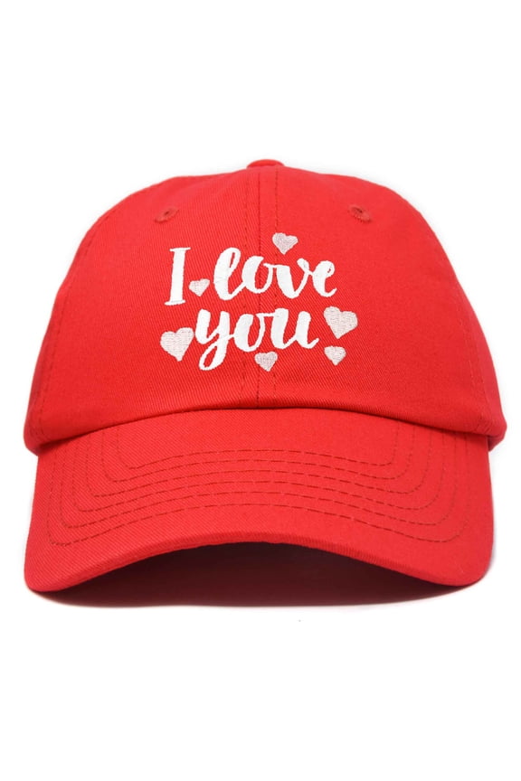 Cute Hearts I Love You Hat Womens Embroidered Baseball Cap in Red