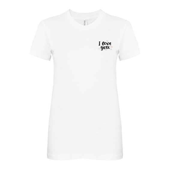 DALIX Cute Hearts I Love You T-Shirt Women's Embroidered Shirt Medium White