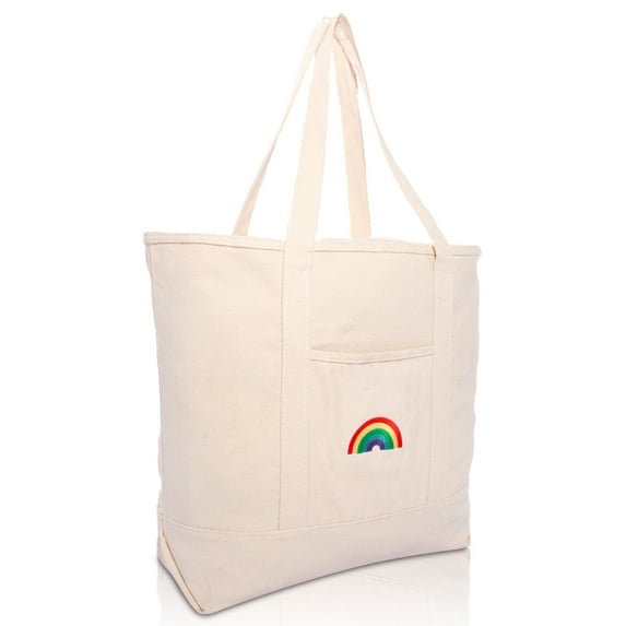 DALIX Cute Rainbow Tote Bag Reusable Grocery Teacher Bags Eco Pride Natural
