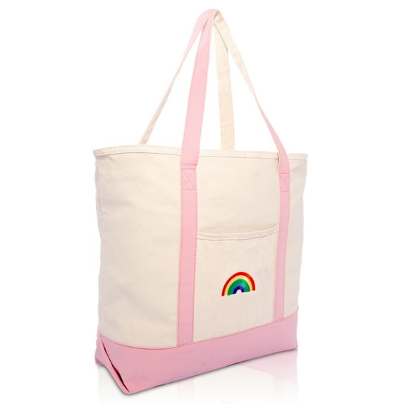 DALIX Cute Rainbow Tote Bag Reusable Grocery Teacher Bags Eco Pride Pink