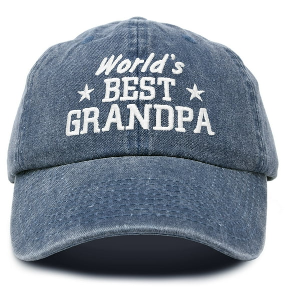 DALIX DALIX Worlds Best Grandpa Hat Vintage Cap Gift Washed Cotton in Washed Denim Navy Blue